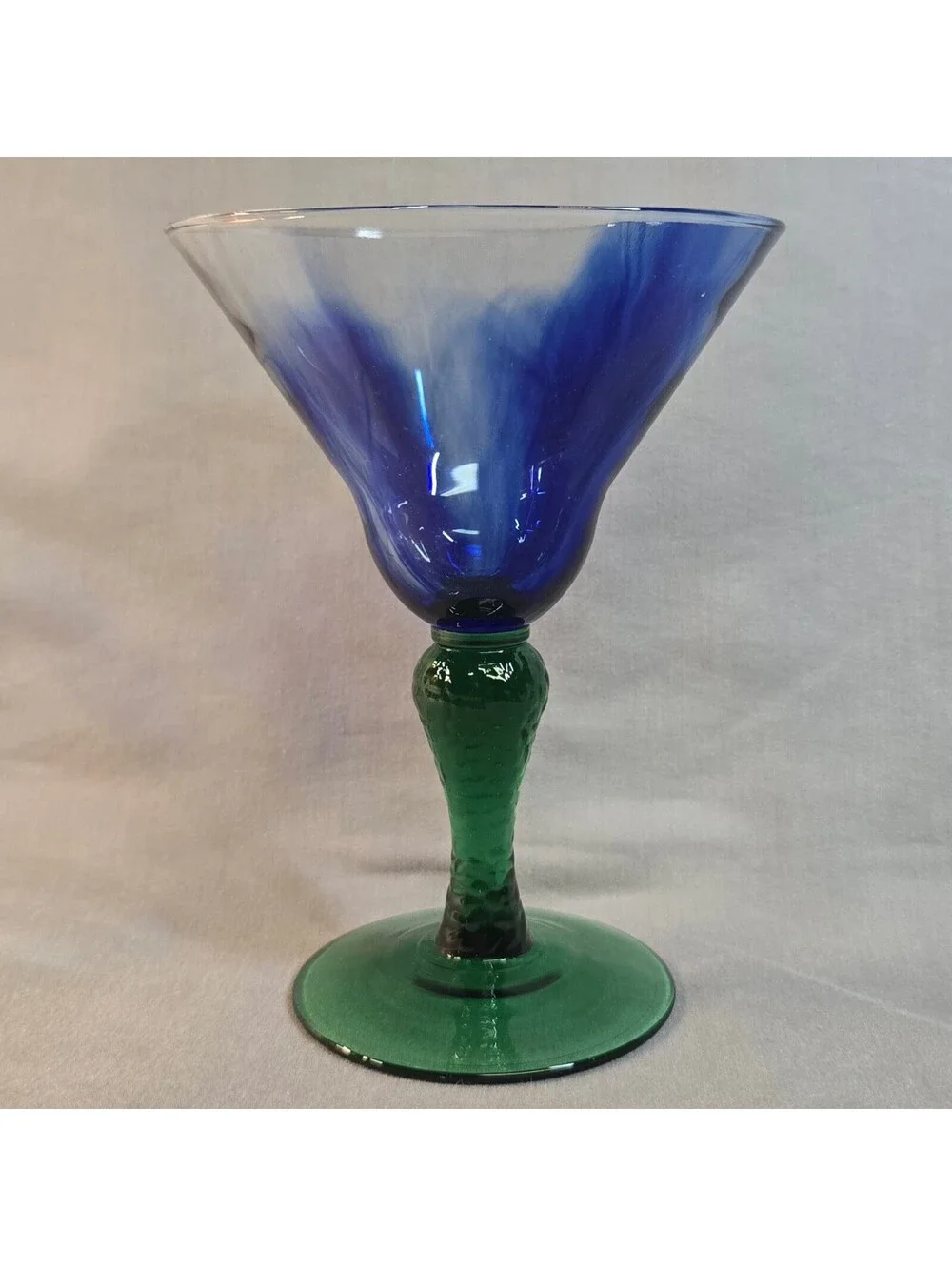Vtg Libbey Marbelique Martini Glass Cobalt Blue Swirl Emerald Green Stem 6.5